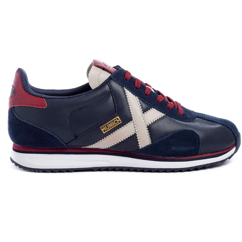 Munich Herren-Sneaker „Sapporo 91“ aus Leder – Marineblau/Rot