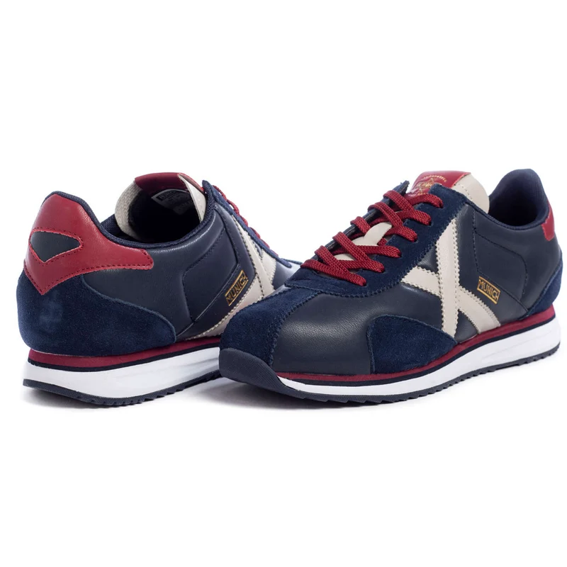 Munich Herren-Sneaker „Sapporo 91“ aus Leder – Marineblau/Rot