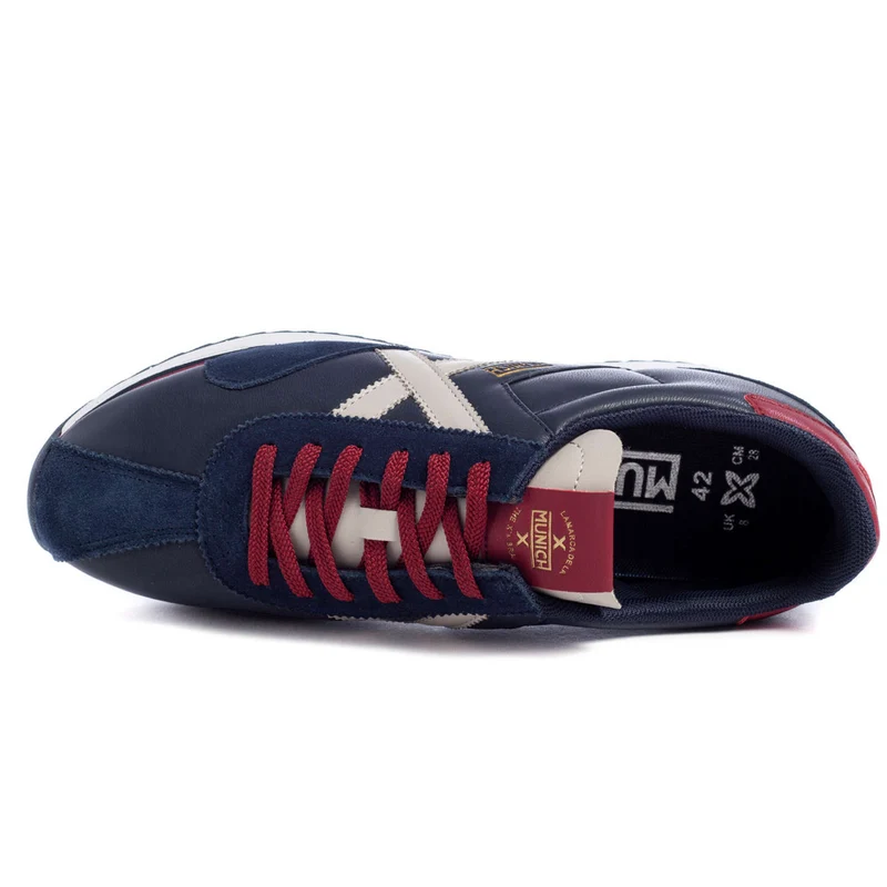 Munich Herren-Sneaker „Sapporo 91“ aus Leder – Marineblau/Rot