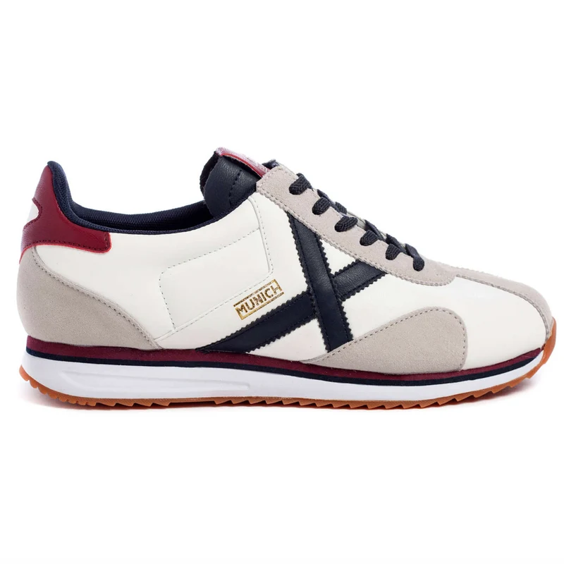 Munich Herren-Sneaker „Sapporo 93“ aus Leder – Weiß / Marineblau