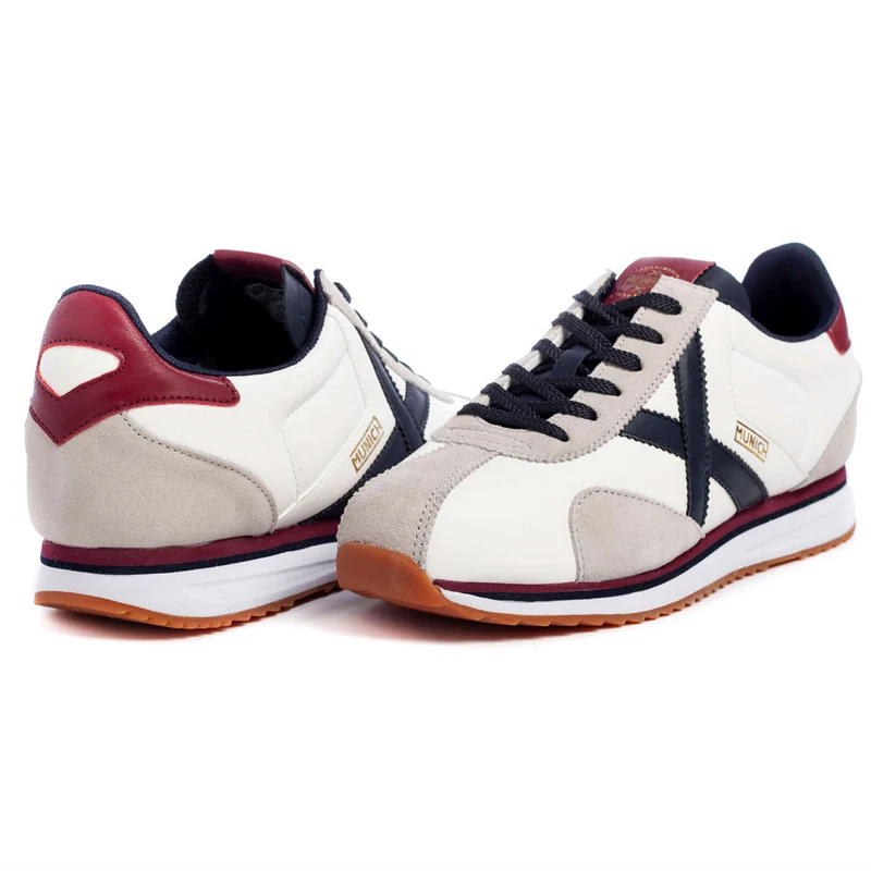 Munich Herren-Sneaker „Sapporo 93“ aus Leder – Weiß / Marineblau