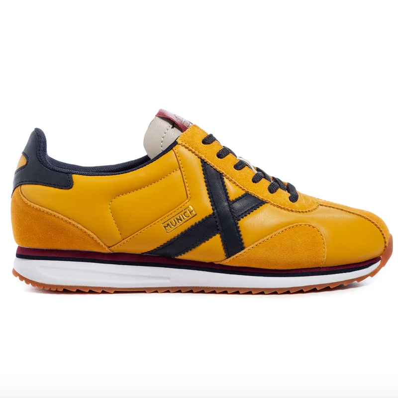 Munich Herren-Sneaker „Sapporo 90“ aus Leder – Gelb / Marineblau