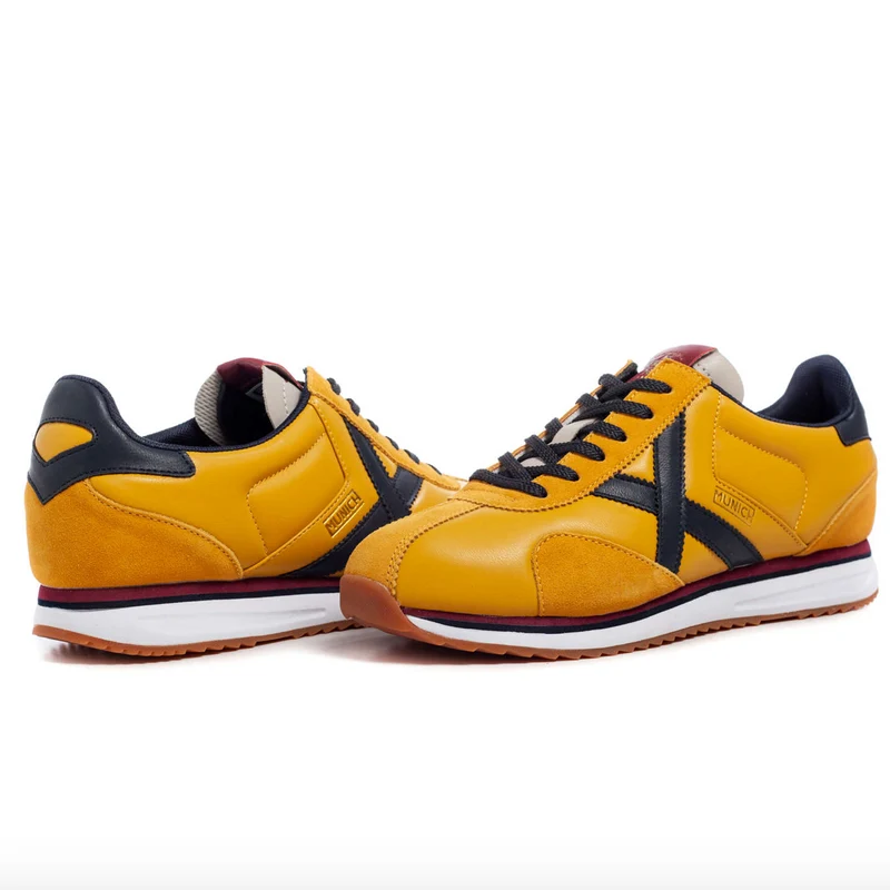 Munich Herren-Sneaker „Sapporo 90“ aus Leder – Gelb / Marineblau