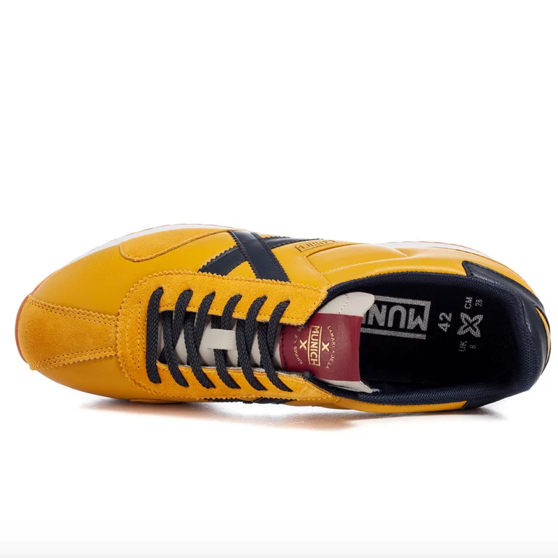 Munich Herren-Sneaker „Sapporo 90“ aus Leder – Gelb / Marineblau