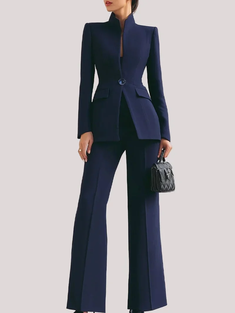 Annika | Damen Business Hosenanzug Longblazer Schlaghosen