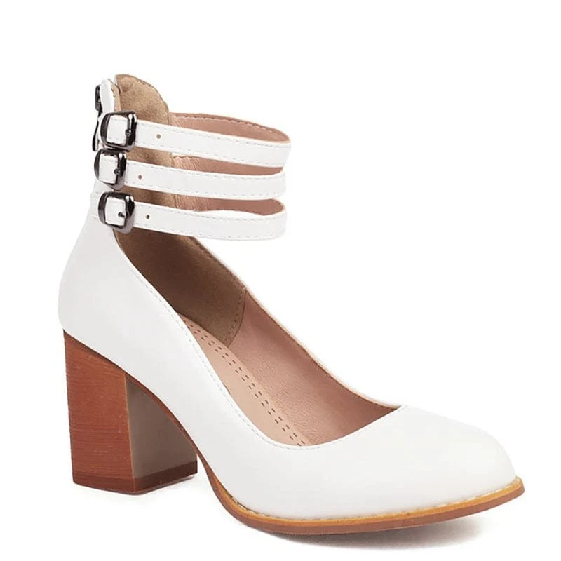 Leonie | Pumps Dreifach Schnallen Blockabsatz Leder Optik