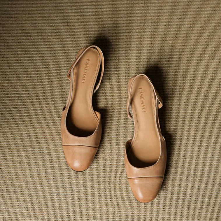 Lena | Damen Slingback Pumps Leder Mandelförmig Niedrig