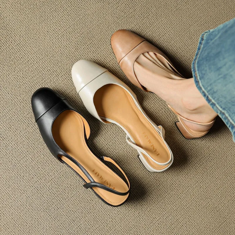 Lena | Damen Slingback Pumps Leder Mandelförmig Niedrig