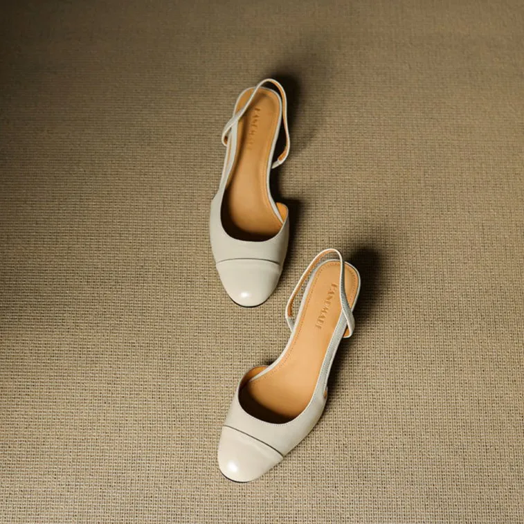 Lena | Damen Slingback Pumps Leder Mandelförmig Niedrig