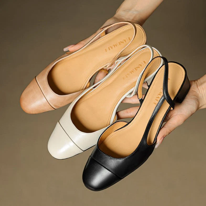 Lena | Damen Slingback Pumps Leder Mandelförmig Niedrig