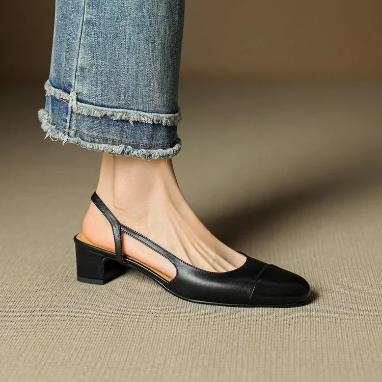 Lena | Damen Slingback Pumps Leder Mandelförmig Niedrig