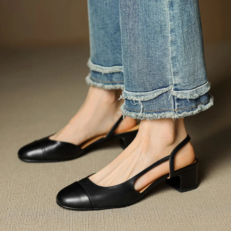 Lena | Damen Slingback Pumps Leder Mandelförmig Niedrig