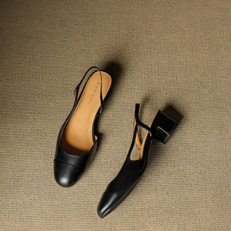 Lena | Damen Slingback Pumps Leder Mandelförmig Niedrig