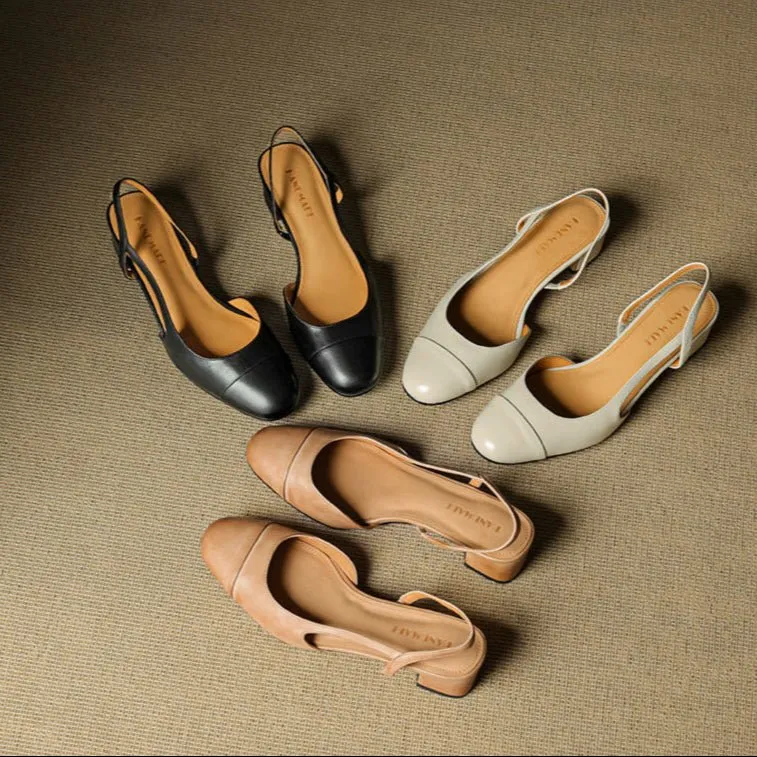 Lena | Damen Slingback Pumps Leder Mandelförmig Niedrig