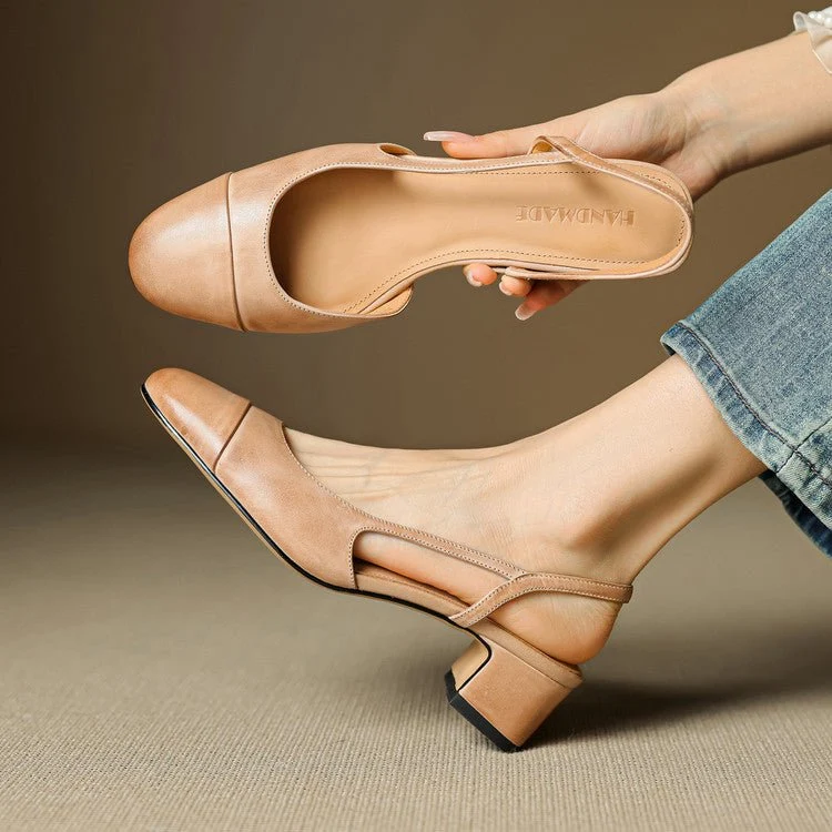 Lena | Damen Slingback Pumps Leder Mandelförmig Niedrig