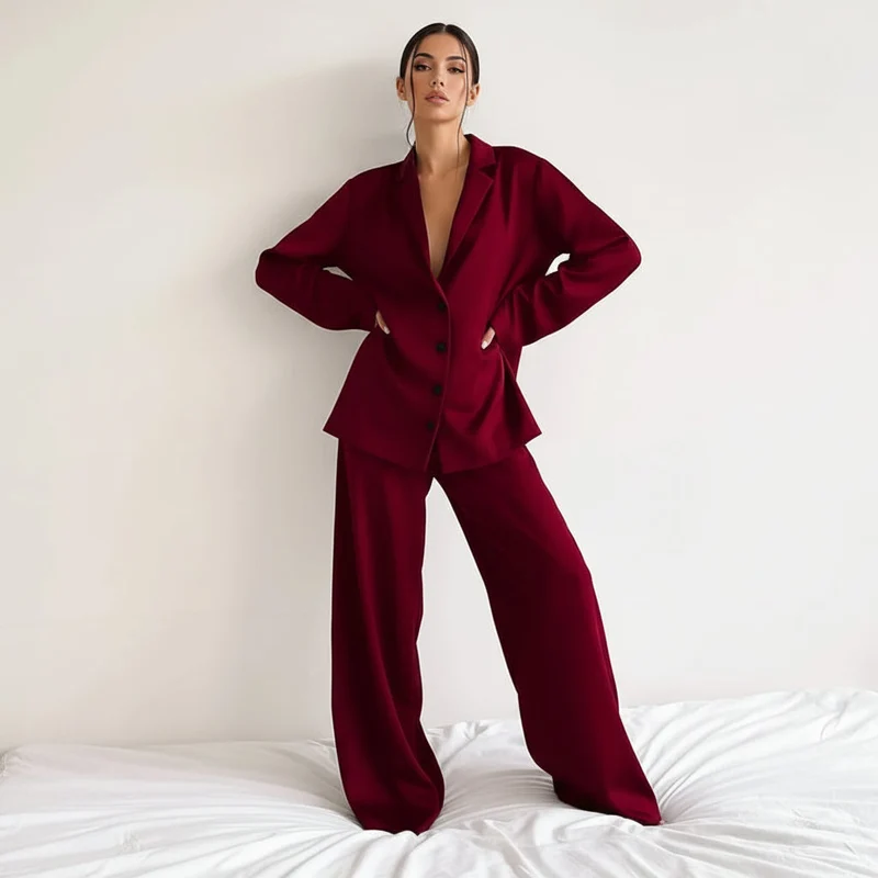 Damen Zweiteiliges Set mit Langarmhemd und weiter Hose