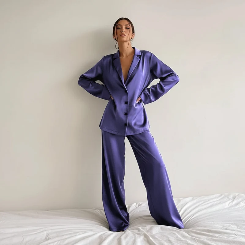 Damen Zweiteiliges Set mit Langarmhemd und weiter Hose