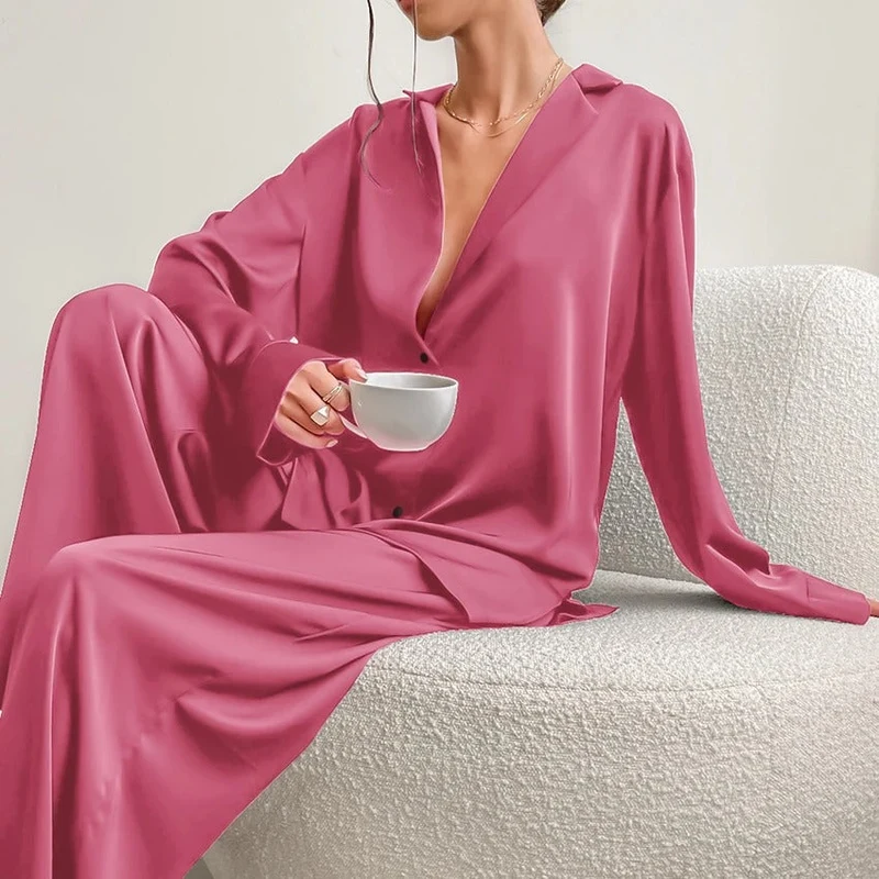 Damen Zweiteiliges Set mit Langarmhemd und weiter Hose