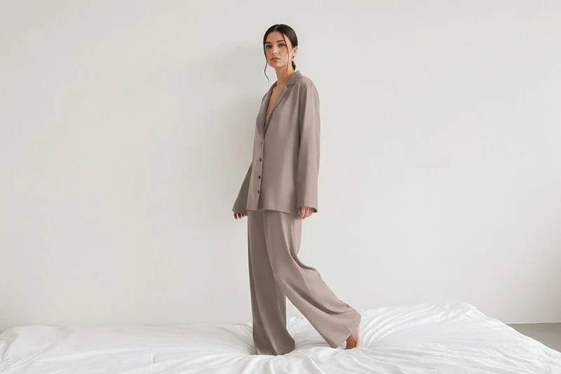Damen Zweiteiliges Set mit Langarmhemd und weiter Hose
