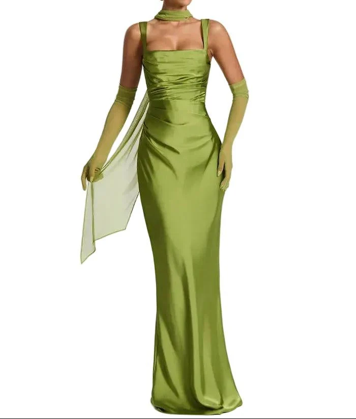 Damen Maxikleid mit geradem Ausschnitt und Drapierung