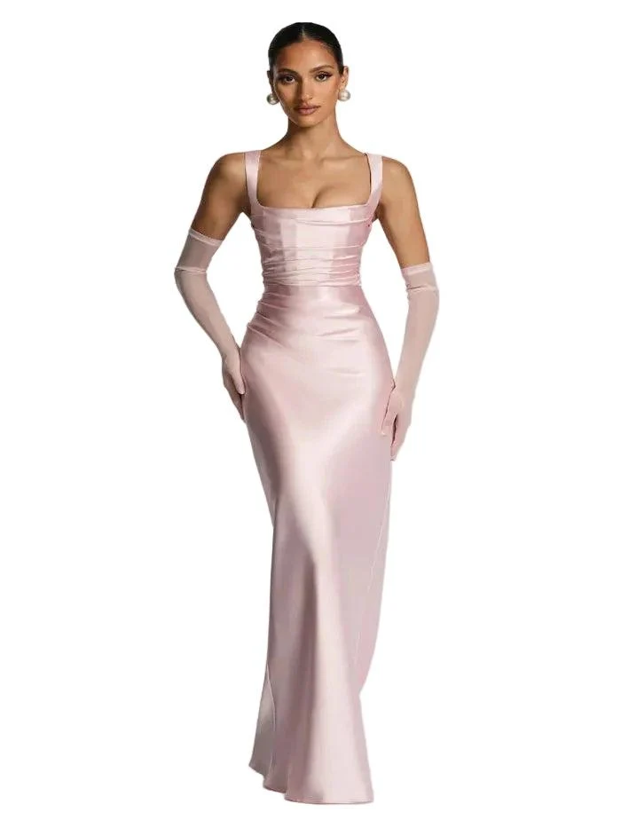 Damen Maxikleid mit geradem Ausschnitt und Drapierung