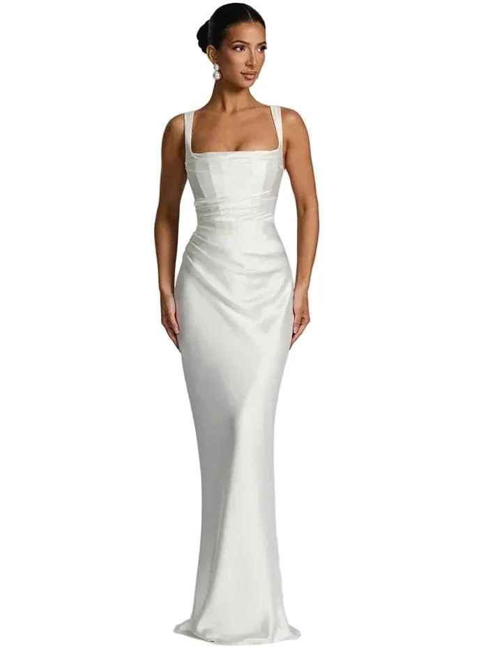 Damen Maxikleid mit geradem Ausschnitt und Drapierung