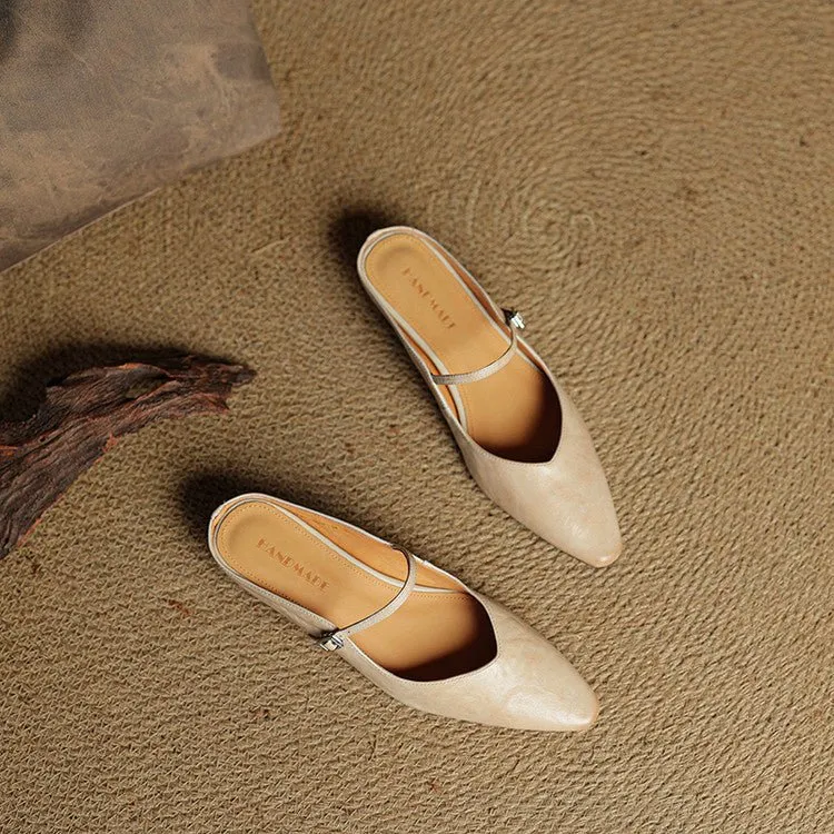 Marie | Damen Leder Mules Spitz Mary Jane Riemchen