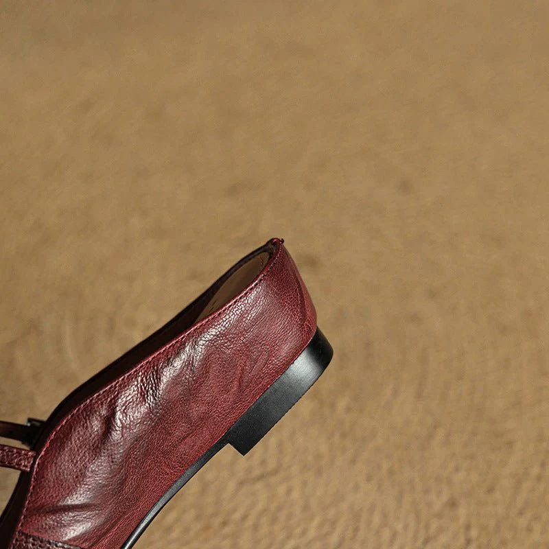 Marie | Damen Leder Mules Spitz Mary Jane Riemchen