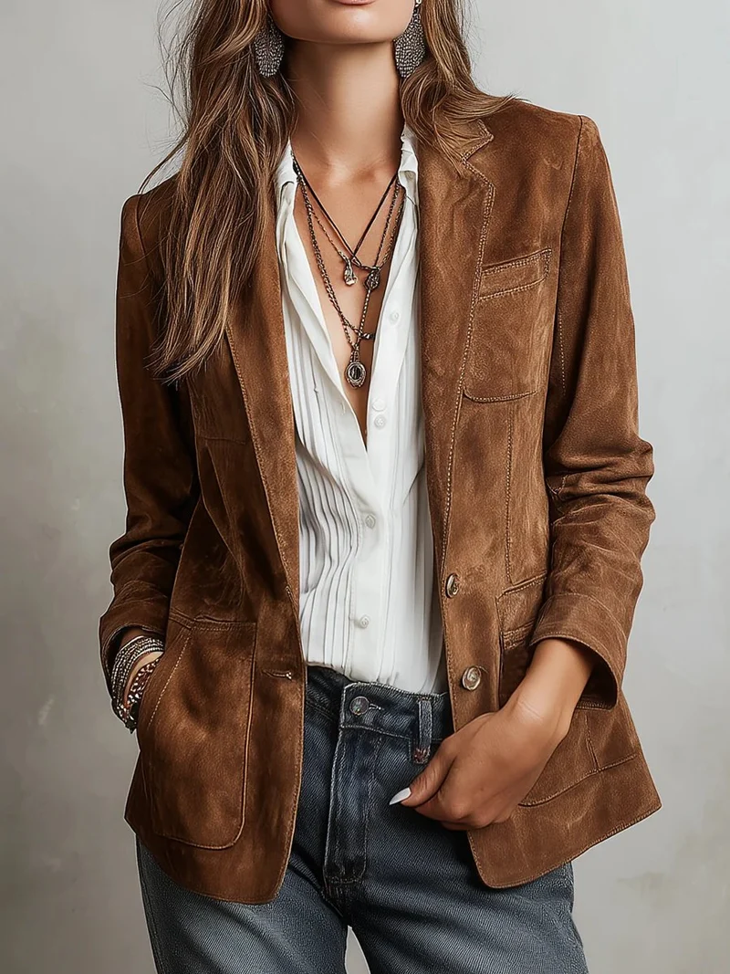 Hannah | Damen Wildleder Blazer Tailliert Vintage Stil