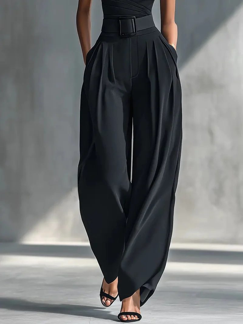 Amelie | Damen One-Shoulder Strick-Top Weite-Hosen Set