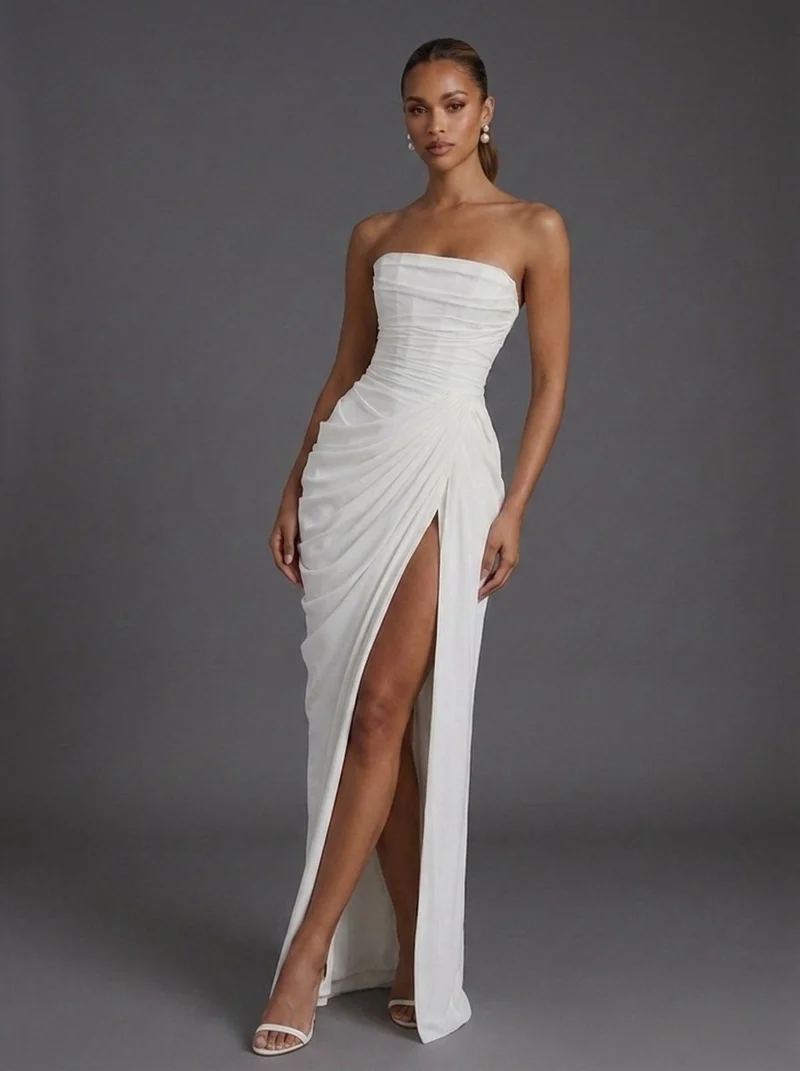 Annika | Damen Trägerloses Korsett Maxikleid Gerafft Schlitz