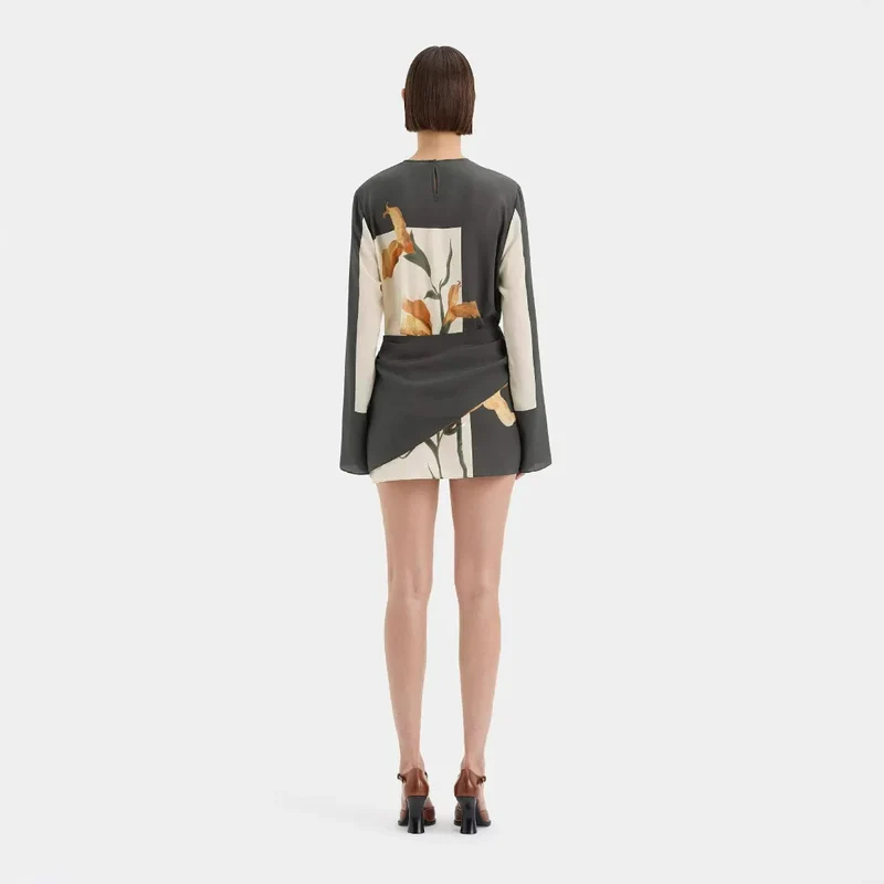 Damen Minikleid mit langen Ärmeln und floralem Druck
