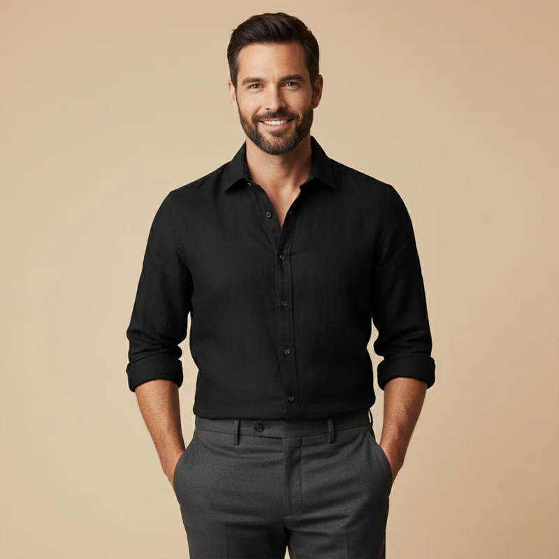 Herren Langarmhemd mit Knopfleiste