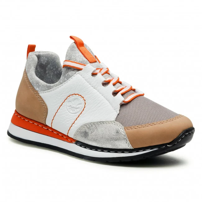 Rieker Damen-Ledersneaker - Weiß / Orange