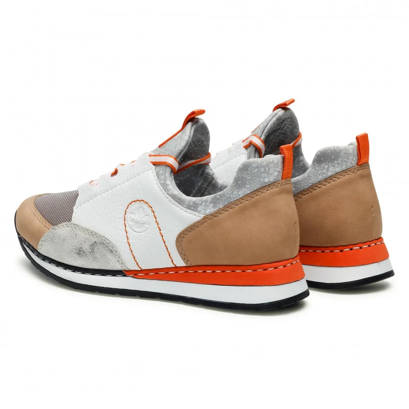 Rieker Damen-Ledersneaker - Weiß / Orange