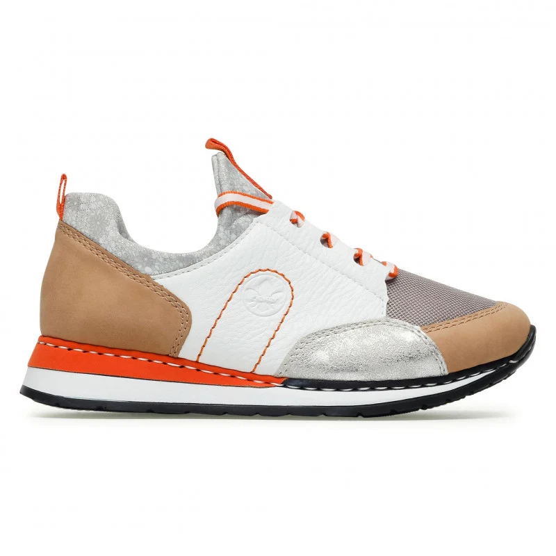 Rieker Damen-Ledersneaker - Weiß / Orange