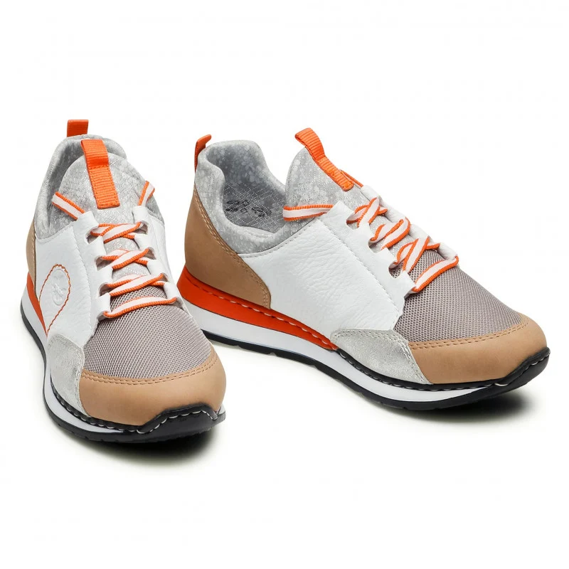 Rieker Damen-Ledersneaker - Weiß / Orange