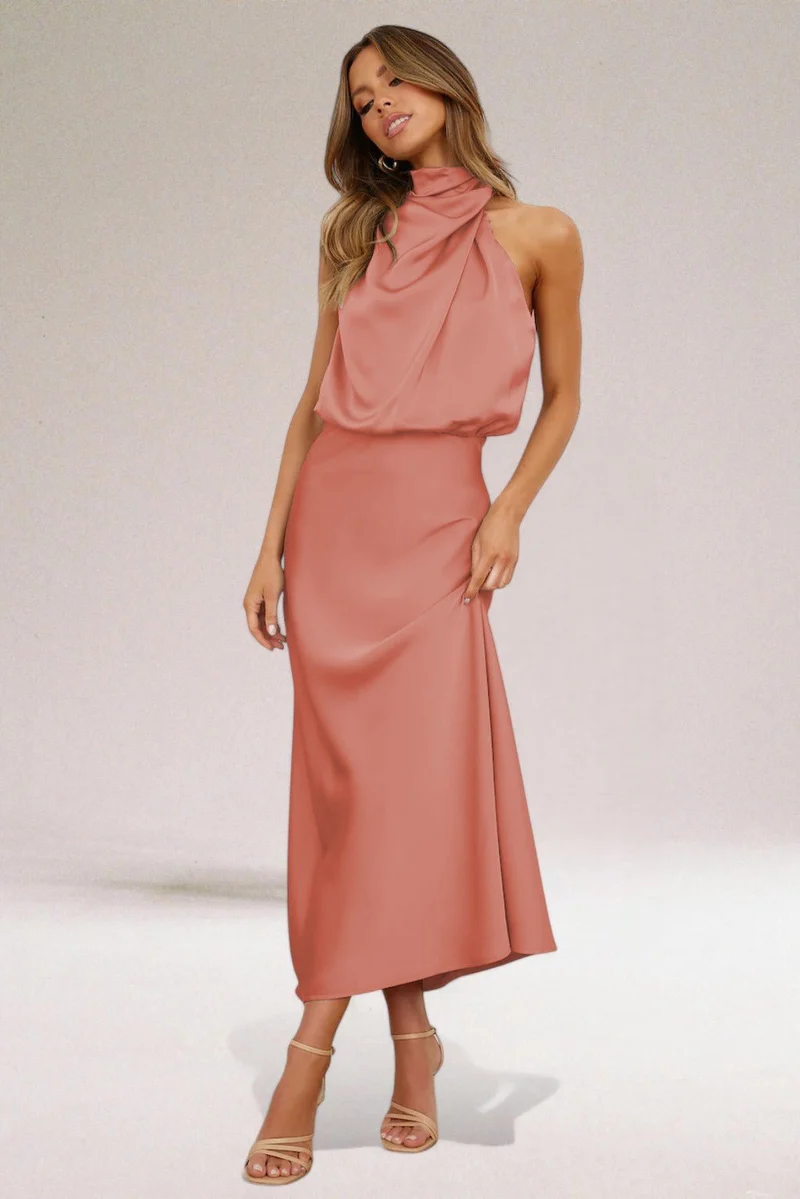Marie | Plus Size Neckholder Kleid Elegant Satin Abendkleid Lang