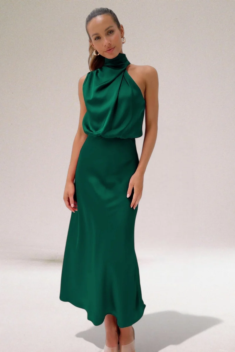 Marie | Plus Size Neckholder Kleid Elegant Satin Abendkleid Lang