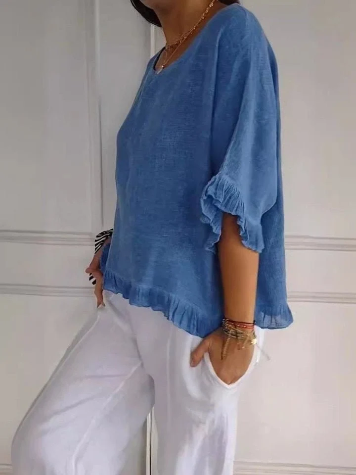 Luisa | Damen Leichte Rüschen Bluse Kurze Ärmel