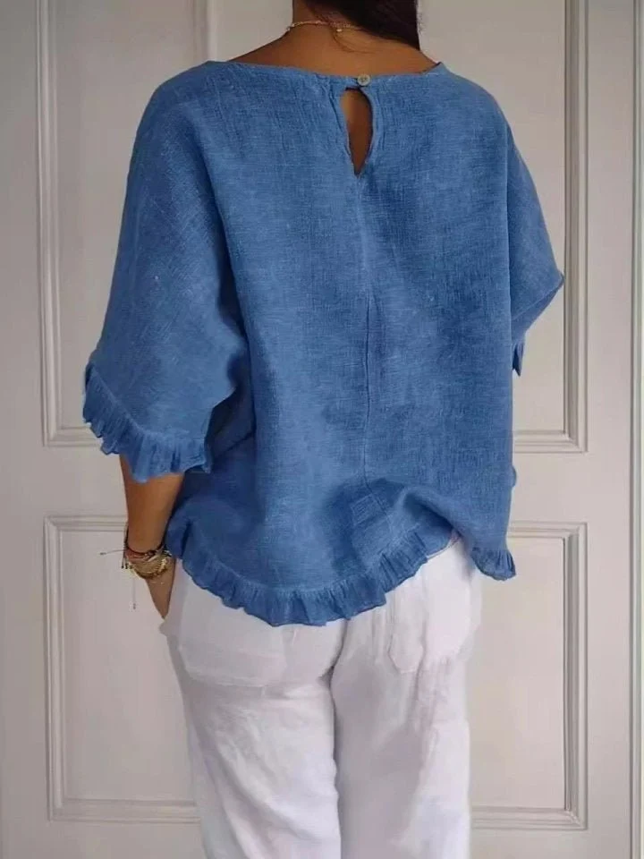 Luisa | Damen Leichte Rüschen Bluse Kurze Ärmel