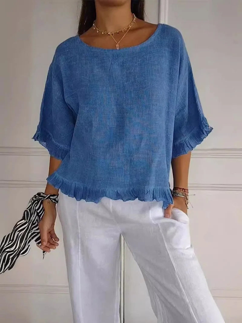 Luisa | Damen Leichte Rüschen Bluse Kurze Ärmel