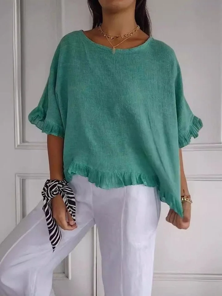 Luisa | Damen Leichte Rüschen Bluse Kurze Ärmel