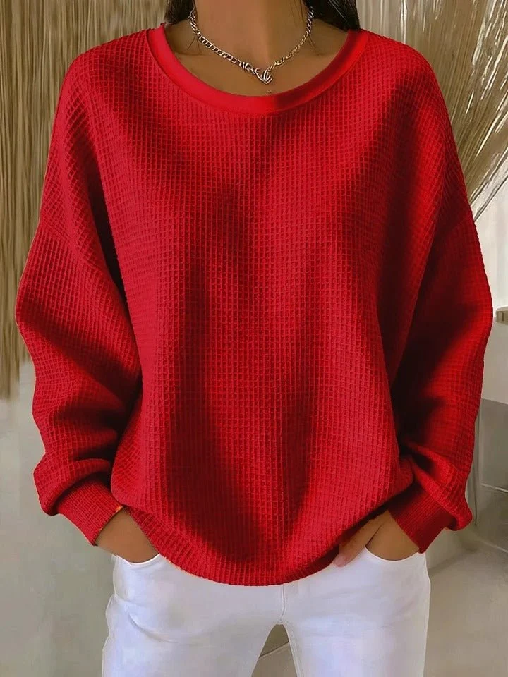 Mia | Damen Texturierter Oversized Strickpullover mit Rundhalsausschnitt