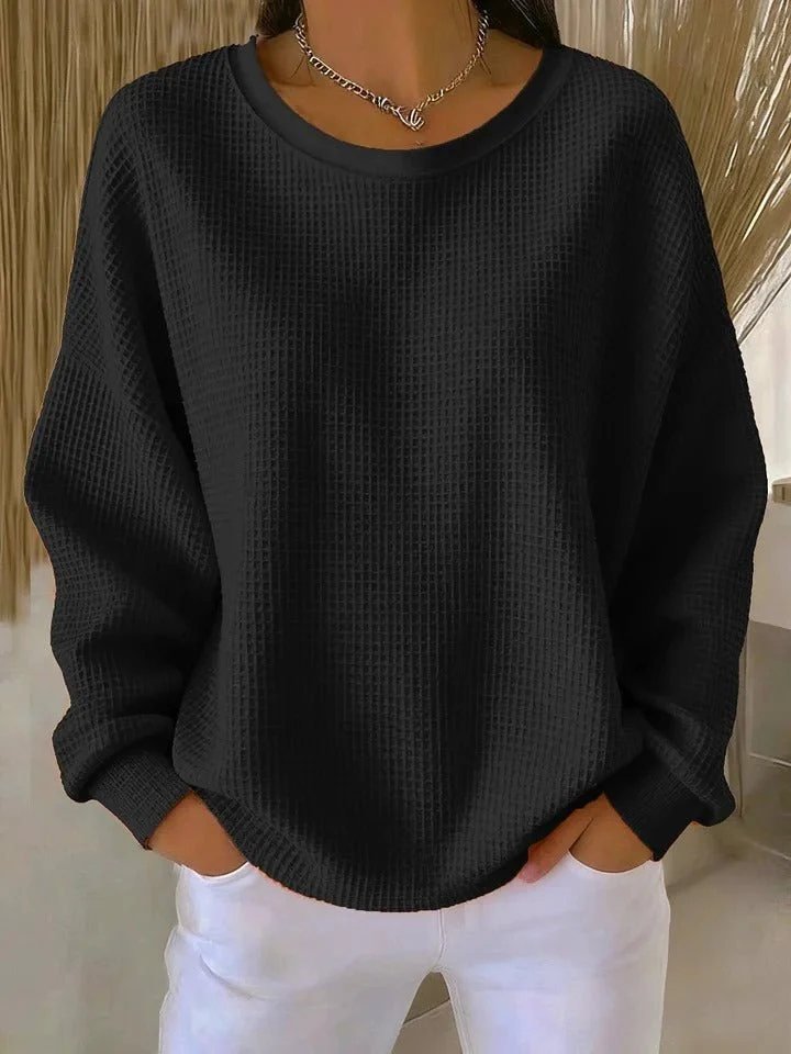 Mia | Damen Texturierter Oversized Strickpullover mit Rundhalsausschnitt