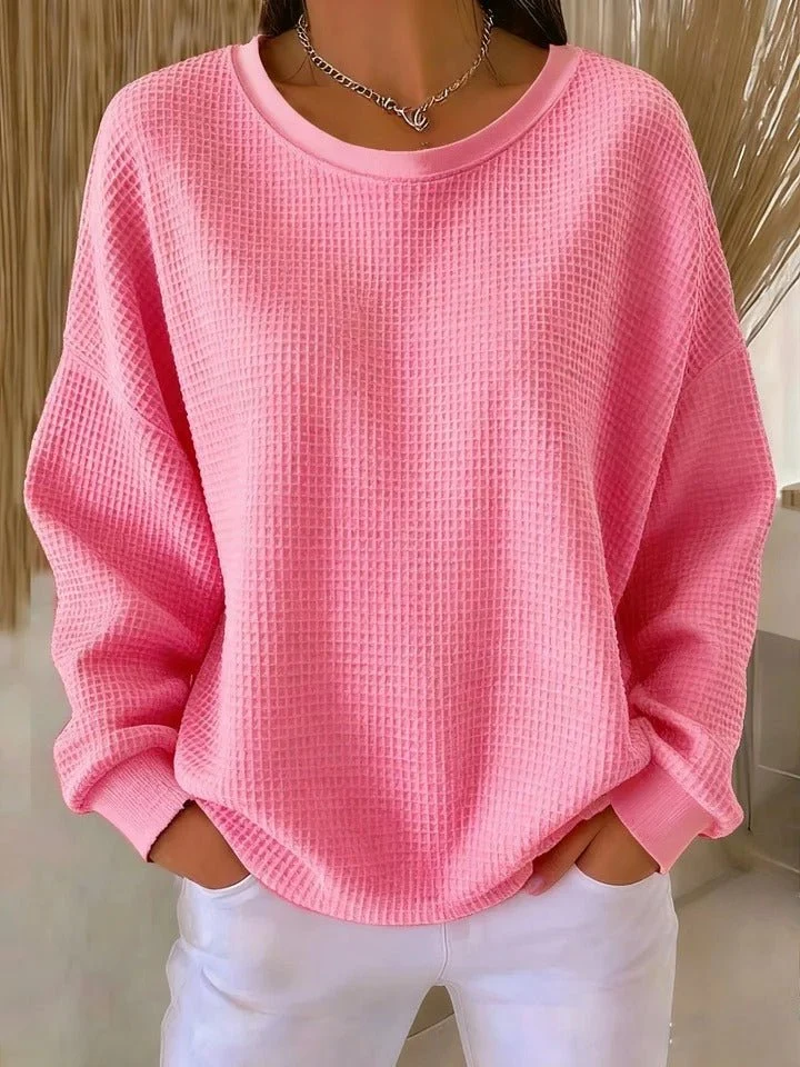 Mia | Damen Texturierter Oversized Strickpullover mit Rundhalsausschnitt