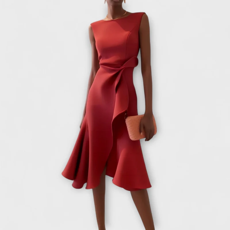 Marie | Damen Ärmellose Asymmetrische Midi-Kleid mit Plissee
