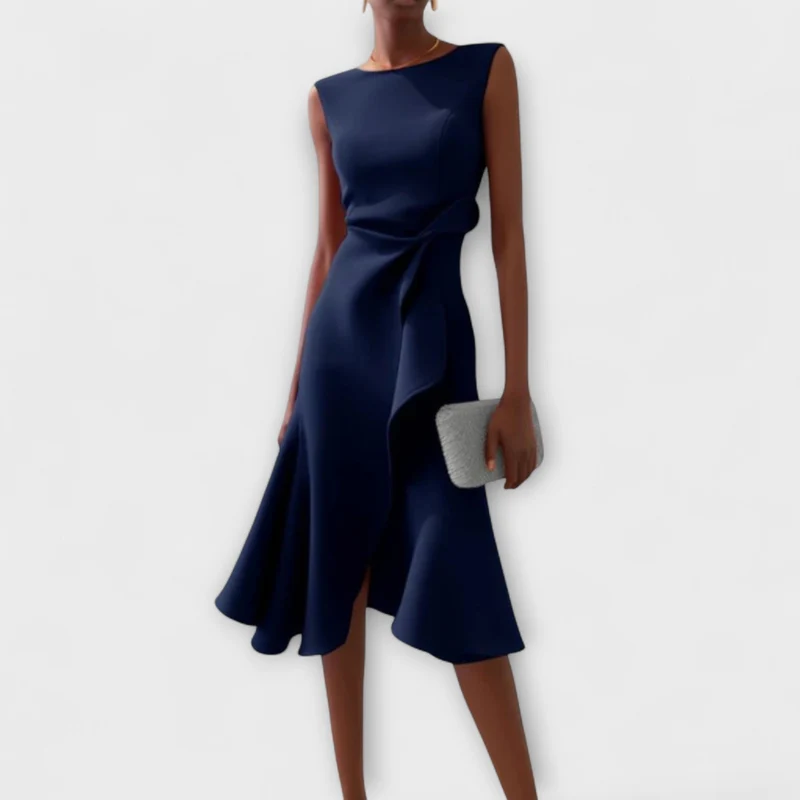 Marie | Damen Ärmellose Asymmetrische Midi-Kleid mit Plissee
