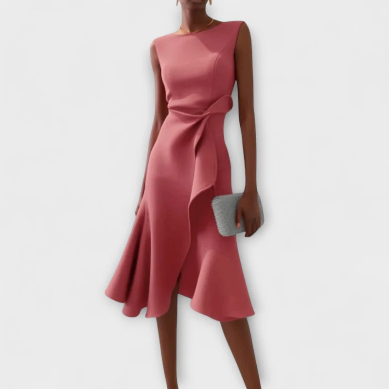 Marie | Damen Ärmellose Asymmetrische Midi-Kleid mit Plissee