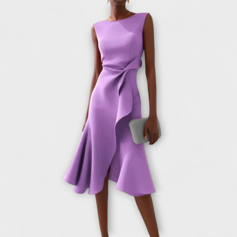 Marie | Damen Ärmellose Asymmetrische Midi-Kleid mit Plissee